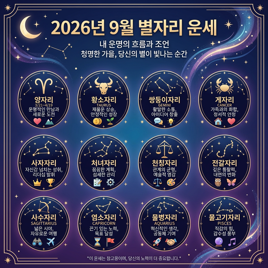 Korean zodiac fortune chart for September 2026 with all twelve signs